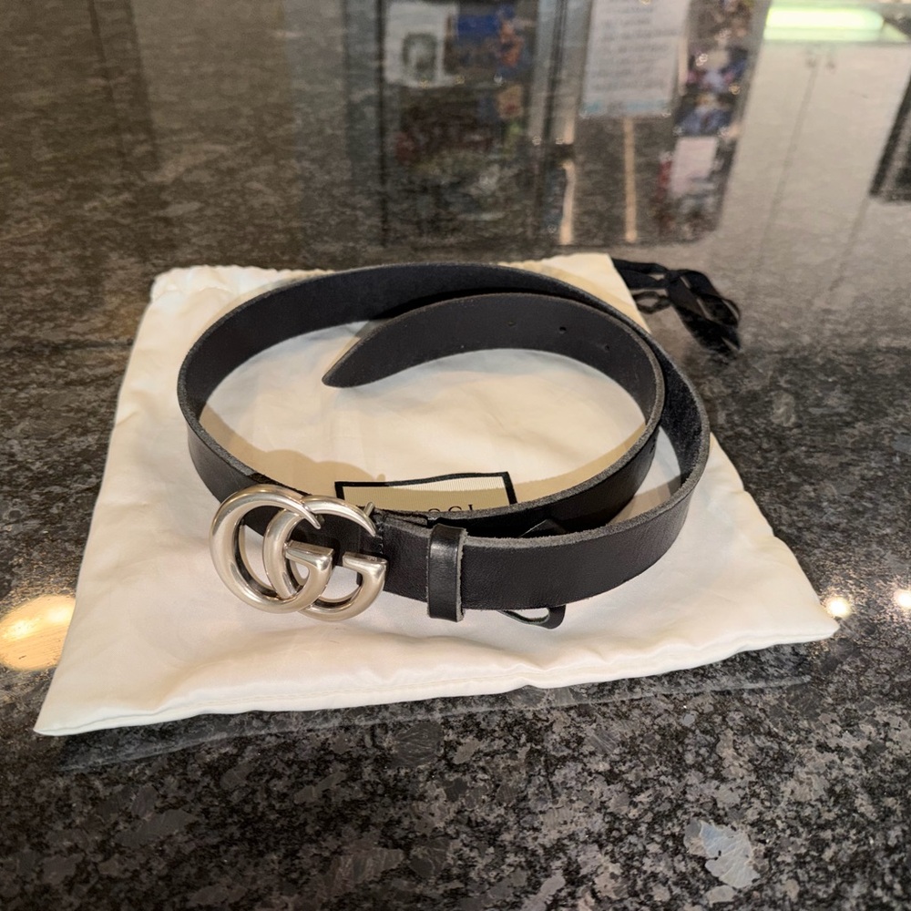 Gucci Black Belt with Silver GG Buckle